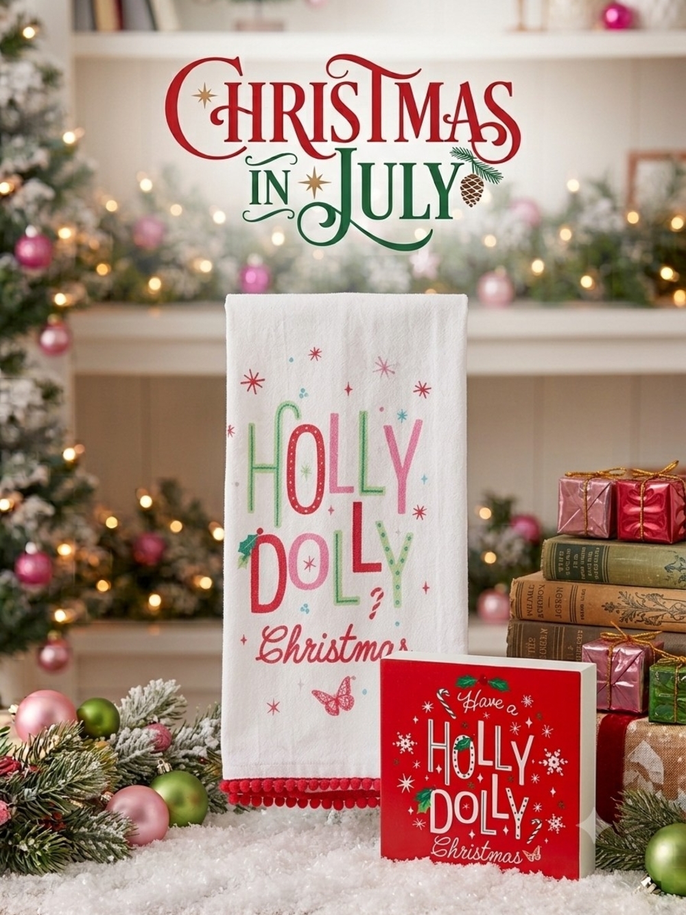 DOLLY PARTON Holly Dolly Christmas Kitchen Bundle Towel & Sign Red Pink Green